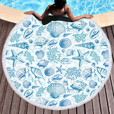 Lofaris Summer Vibe Blue White Porcelain Round Beach Towel